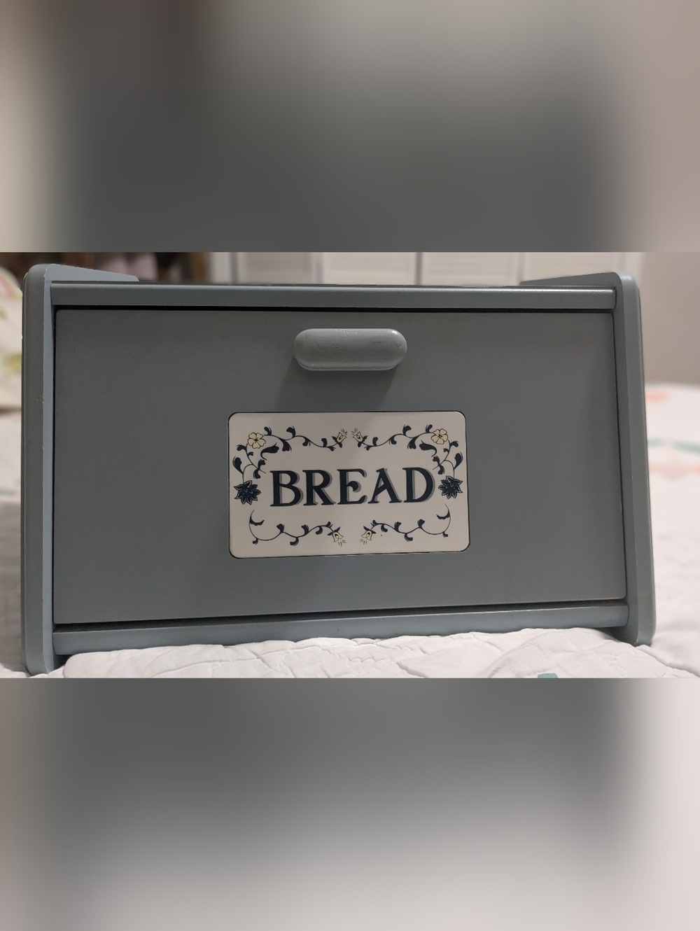 Vintage Wood Bread Box: Rustic French Blue Color, Farmhouse Kitchen Storage